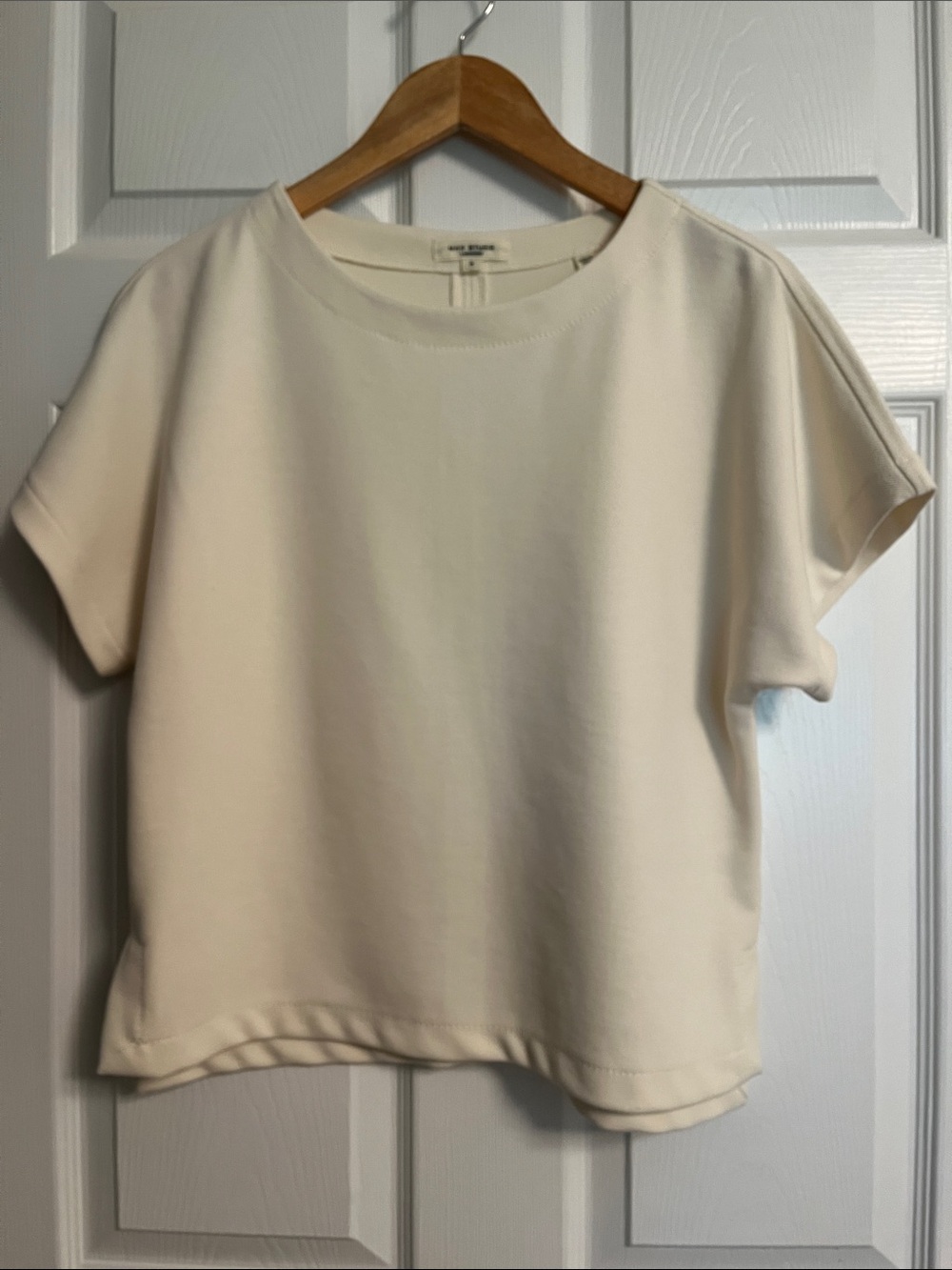 Max Studio Cream Short Sleeve Boxy Top